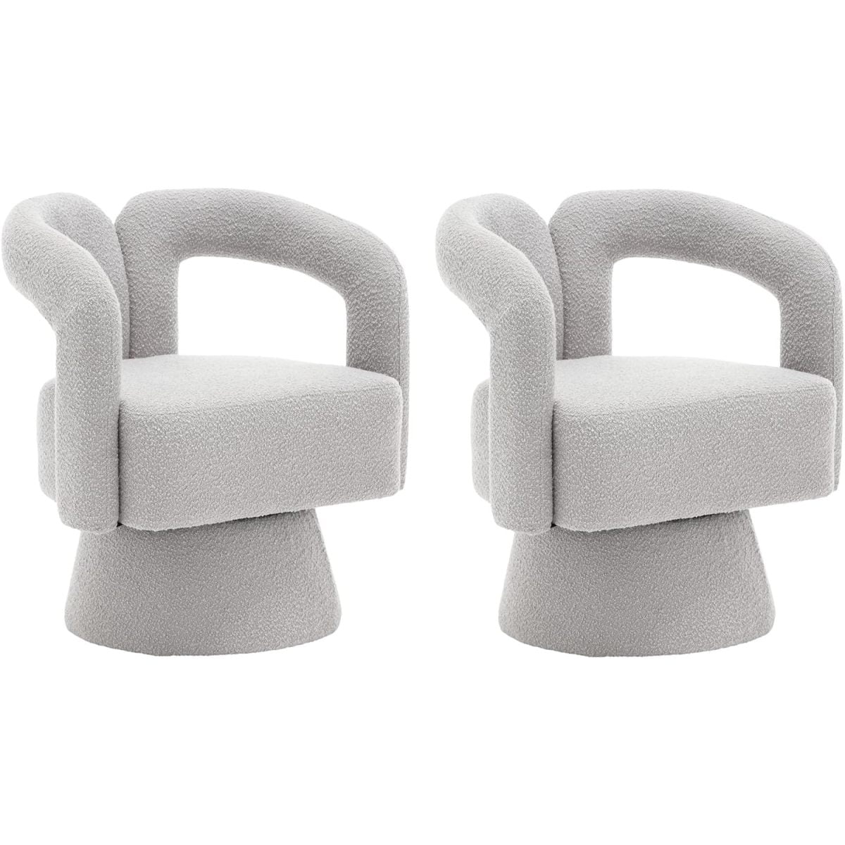 Tansole Swivel Accent Arm Chair Set of 2, Modern Boucle Upholstered 360 Degree Swivel Round Small Barrel Chair, Comfy Leisure Side Chair for Living Room, Bedroom,Light Gray,2