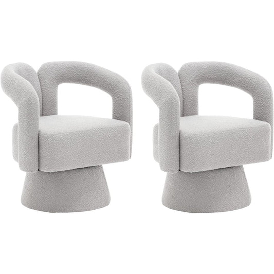 Tansole Swivel Accent Arm Chair Set of 2, Modern Boucle Upholstered 360 Degree Swivel Round Small Barrel Chair, Comfy Leisure Side Chair for Living Room, Bedroom,Light Gray,2