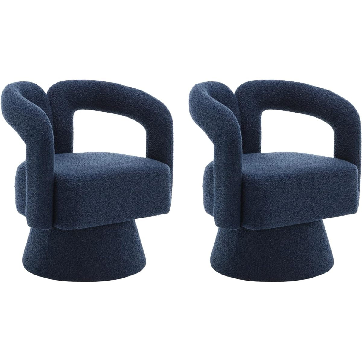 Tansole Swivel Accent Arm Chair Set of 2, Modern Boucle Upholstered 360 Degree Swivel Round Small Barrel Chair, Comfy Leisure Side Chair for Living Room, Bedroom,Navy,2