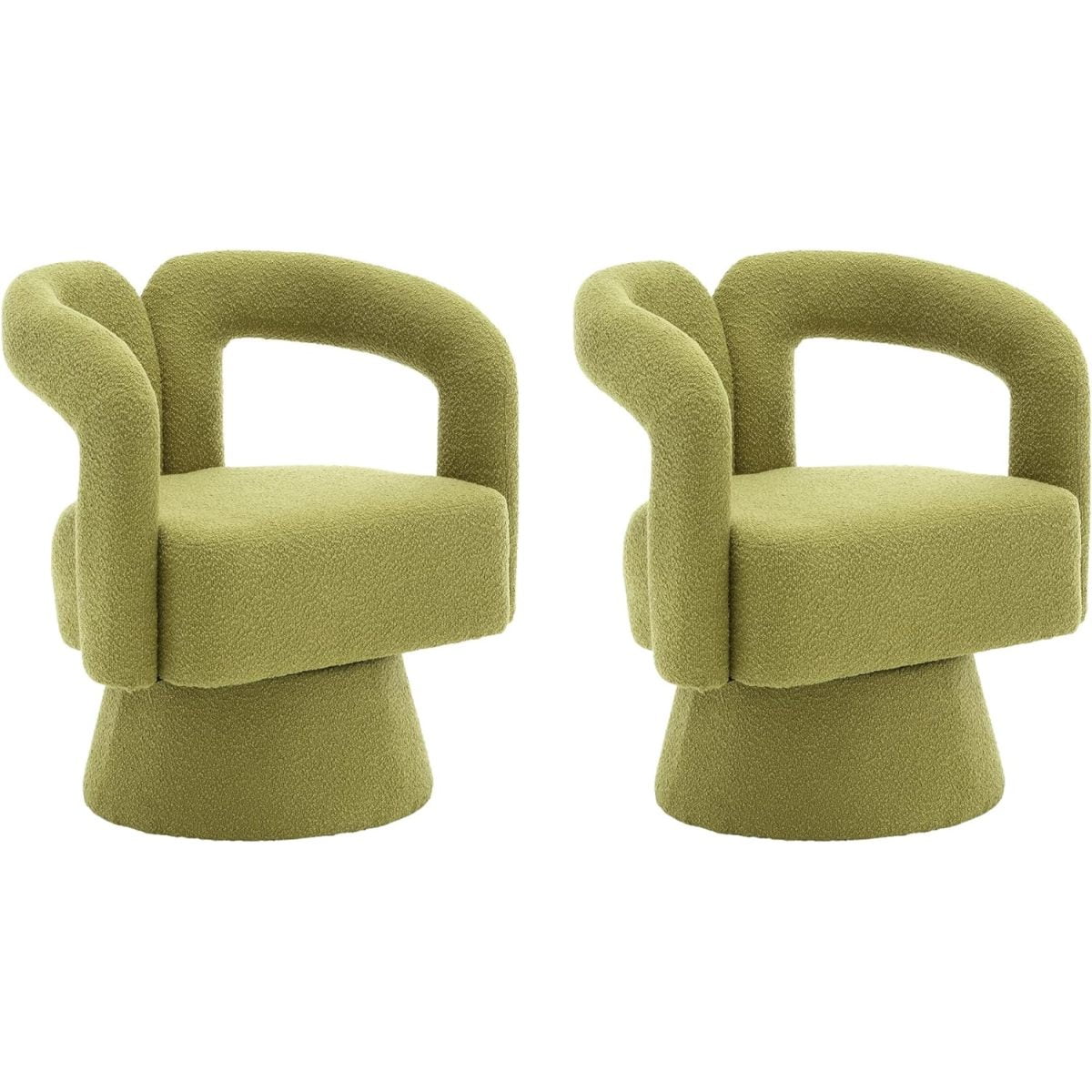 Tansole Swivel Accent Arm Chair Set of 2, Modern Boucle Upholstered 360 Degree Swivel Round Small Barrel Chair, Comfy Leisure Side Chair for Living Room, Bedroom,Olive Green,2
