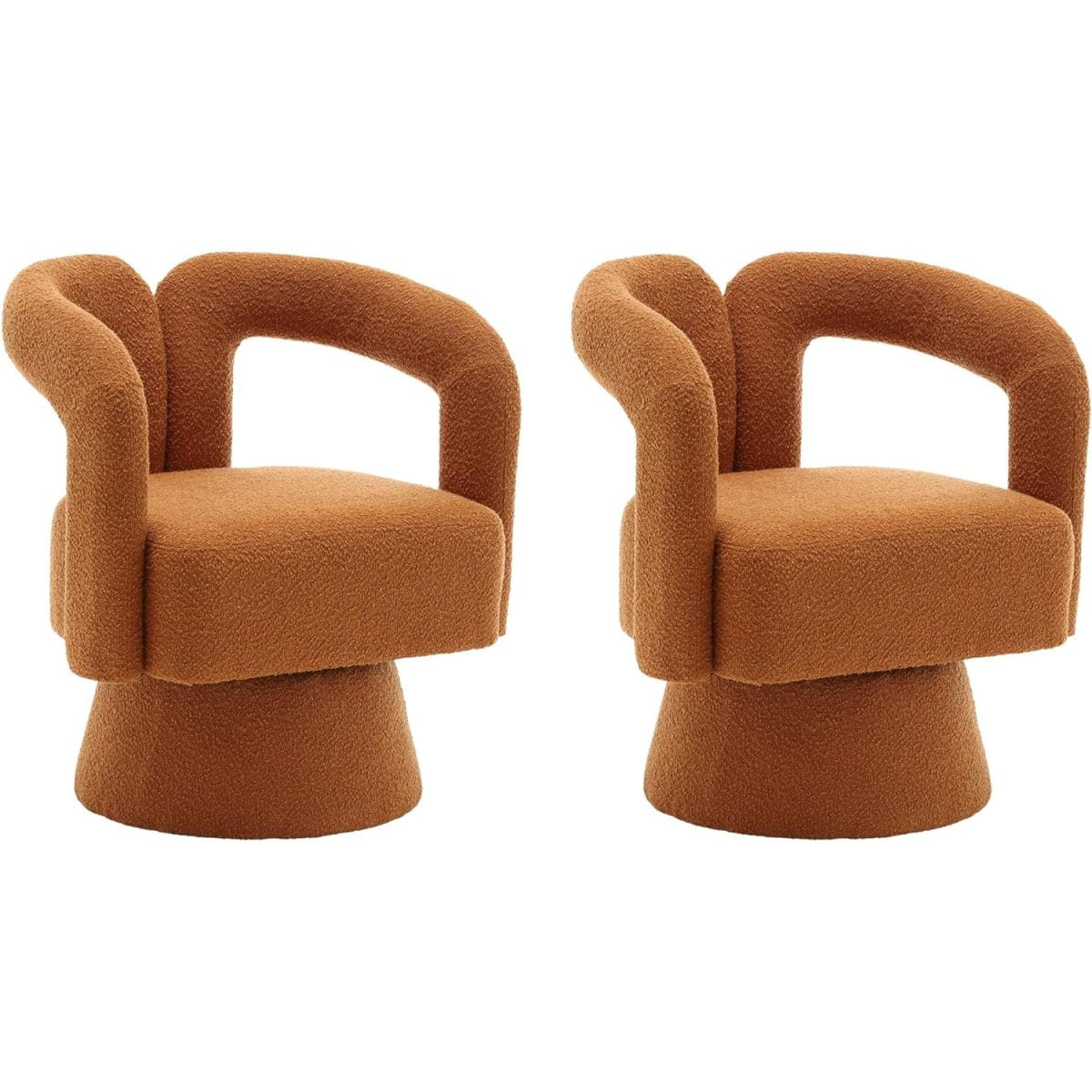 Tansole Swivel Accent Arm Chair Set of 2, Modern Boucle Upholstered 360 Degree Swivel Round Small Barrel Chair, Comfy Leisure Side Chair for Living Room, Bedroom,Orange,2