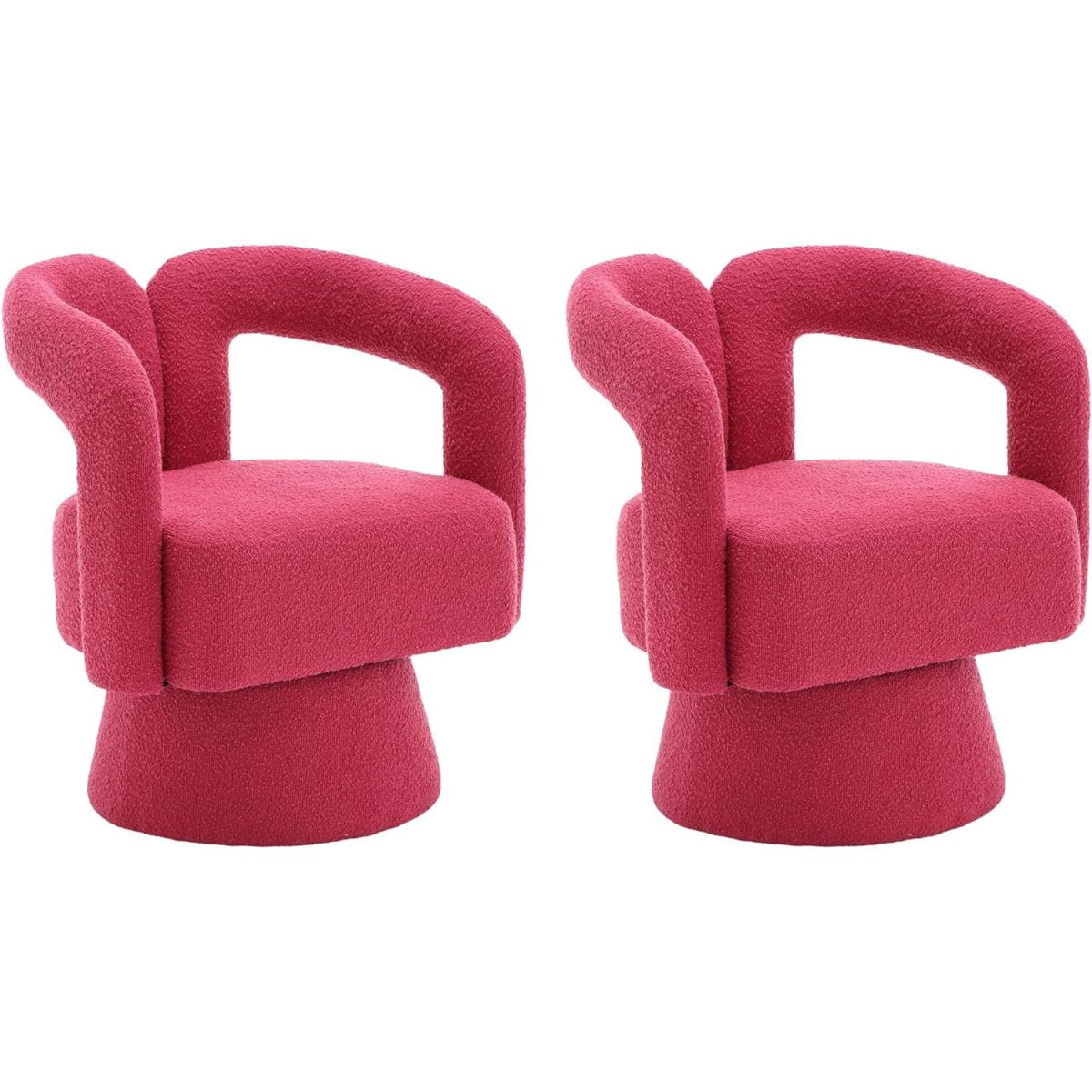 Tansole Swivel Accent Arm Chair Set of 2, Modern Boucle Upholstered 360 Degree Swivel Round Small Barrel Chair, Comfy Leisure Side Chair for Living Room, Bedroom,Rose Red,2
