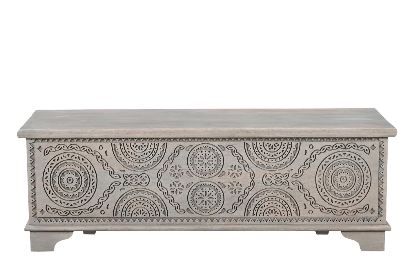 Taran Designs Isabella Carved Solid Wood Storage Ottoman in Gray