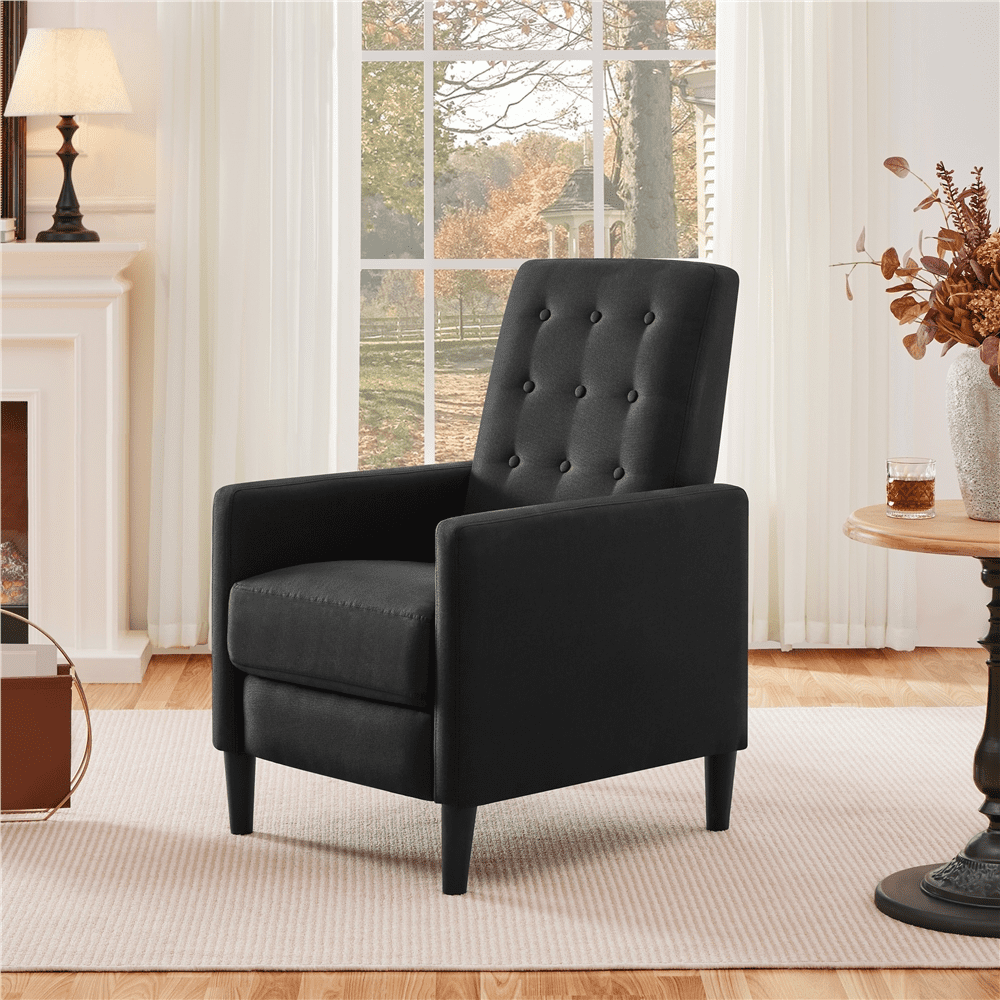 Alden Design Modern Tufted Fabric Push Back Recliner with Pocket Spring, Black
