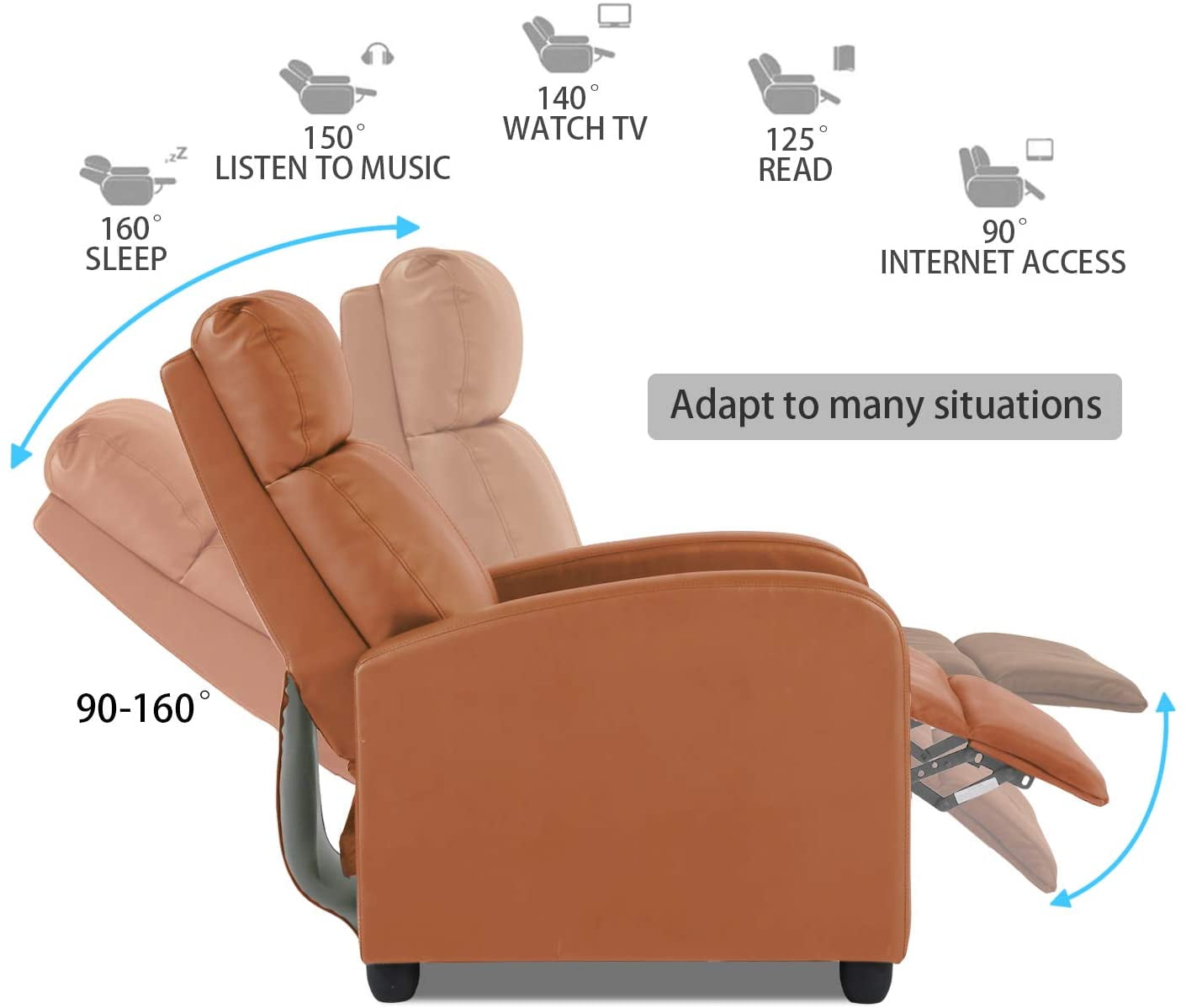 BestOffice Recliner Chair for Living Room Furniture Home Theater Seating Glider Chairs Modern Wingback Single Sofa PU Leather with Footrest (Tan)