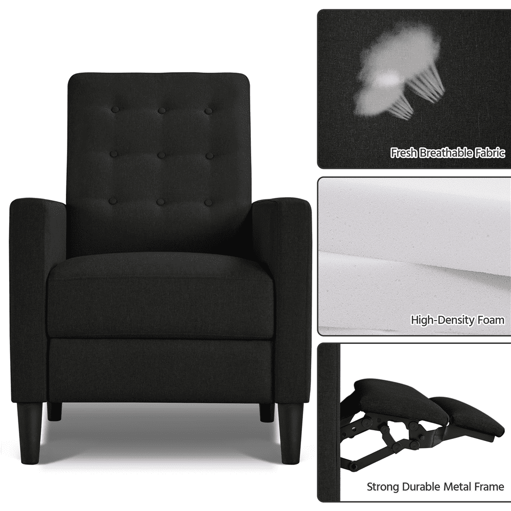 Alden Design Modern Tufted Fabric Push Back Recliner with Pocket Spring, Black