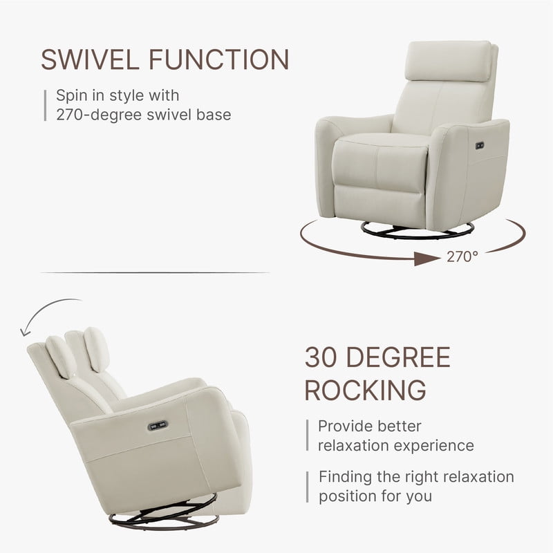 CHITA Power Swivel Glider Recliner Nursing Chair Recliner with USB Ports, Coconut Milk