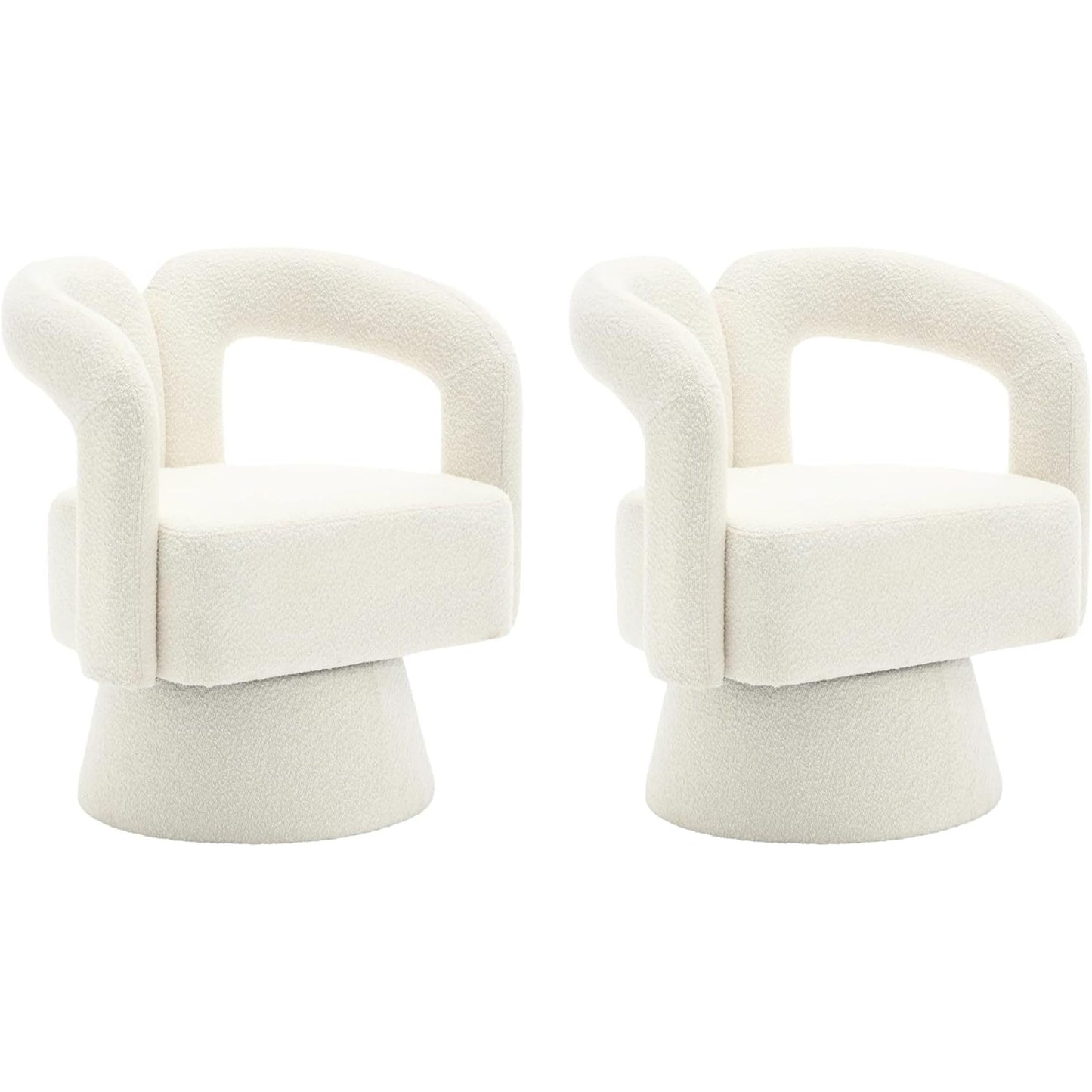 Tansole Swivel Accent Arm Chair Set of 2, Modern Boucle Upholstered 360 Degree Swivel Round Small Barrel Chair, Comfy Leisure Side Chair for Living Room, Bedroom,Beige,1