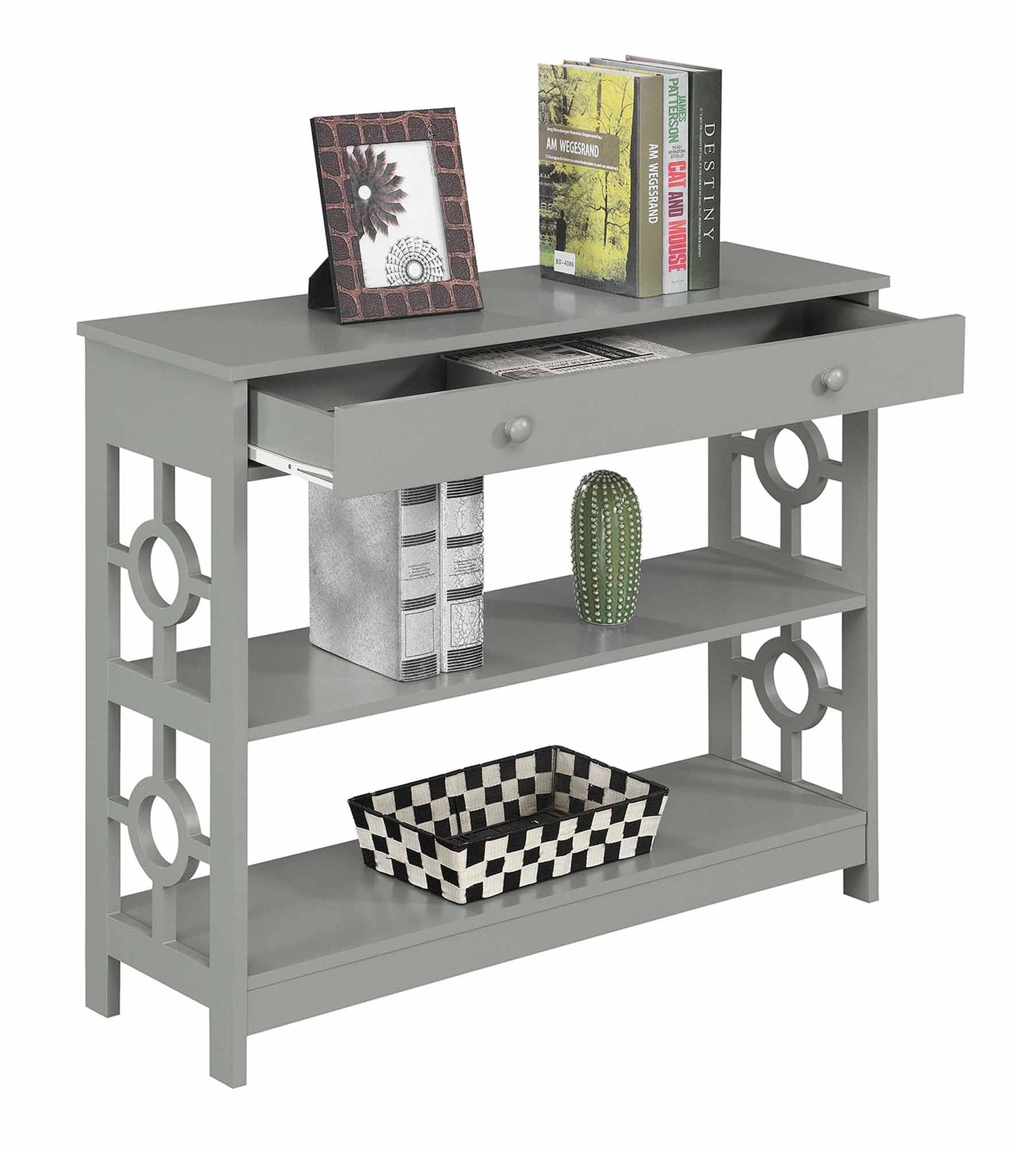 Convenience Concepts Ring 1 Drawer Console Table with Shelves, Gray