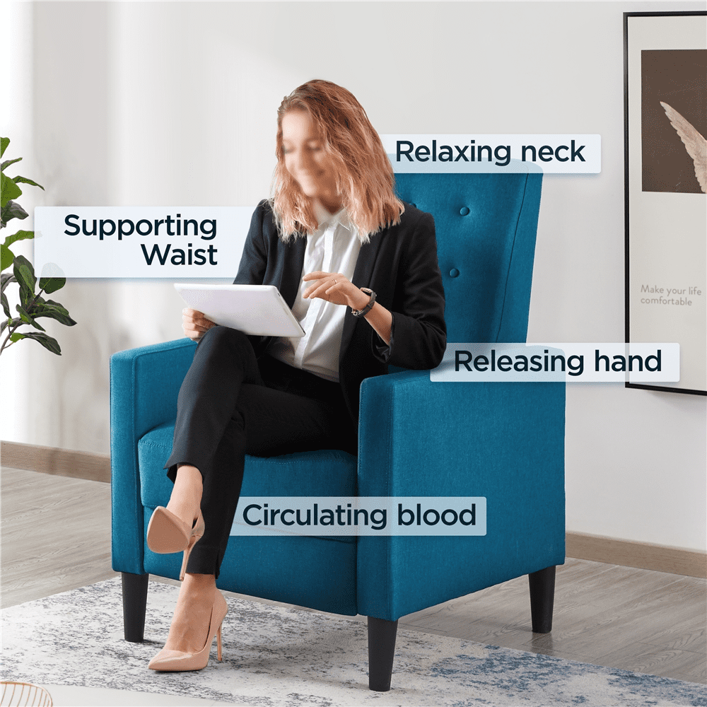 Alden Design Modern Tufted Fabric Push Back Recliner with Pocket Spring, Blue