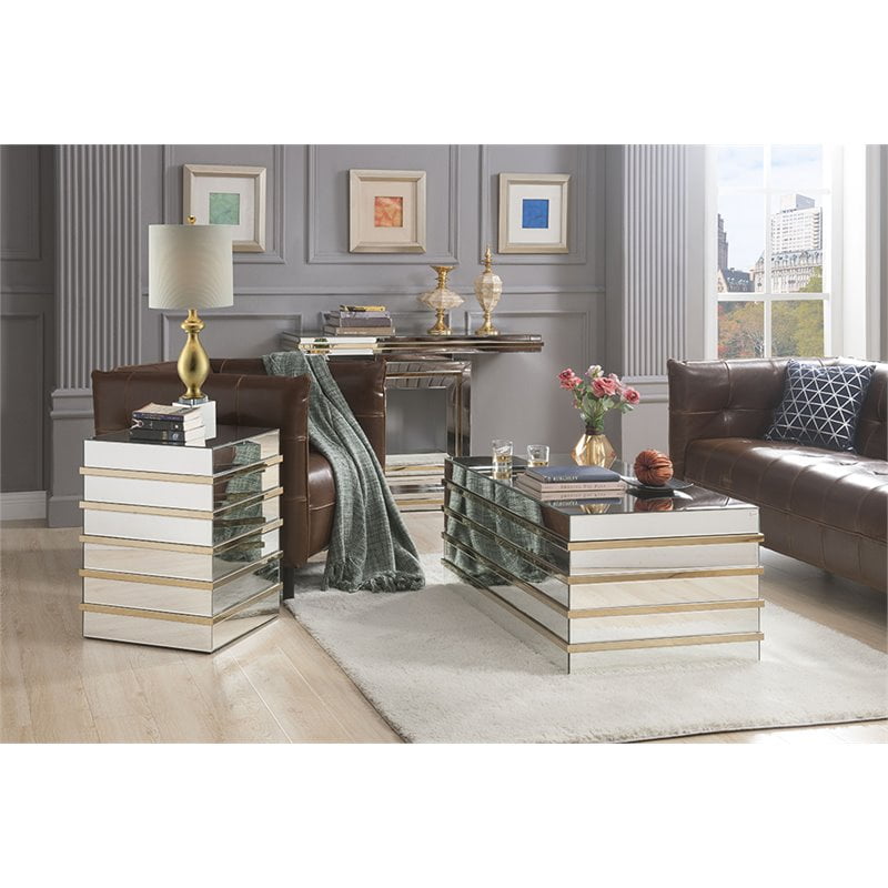 ACME Osma 19in Square Glass Top Mirrored End Table