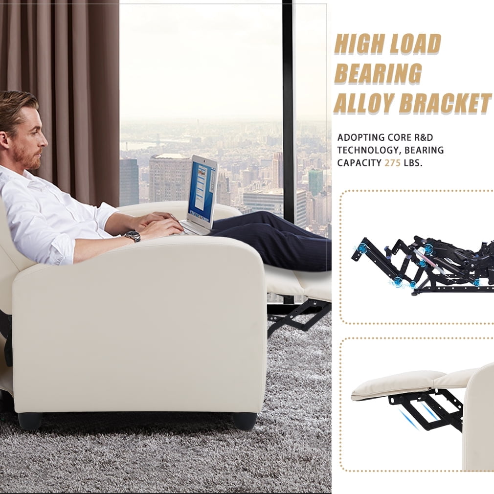 FDW Recliner Chair for Living Room Furniture Home Theater Seating Glider Chairs Modern Wingback Single Sofa PU Leather with Footrest (Beige)