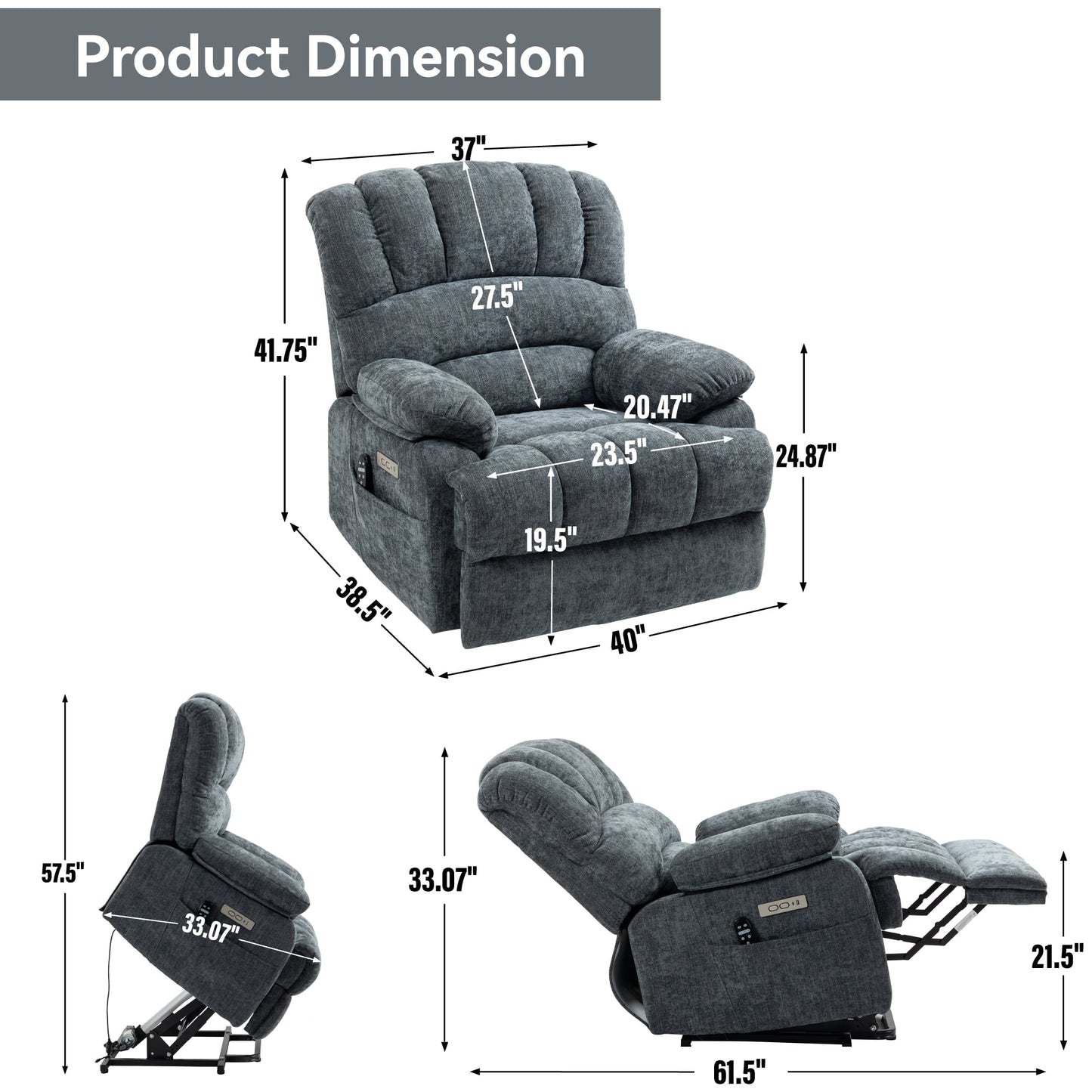 Trustyue Power Lift Recliner, Massage and Heating Function, USB °Û Type-C Ports, , Chenille Beige
