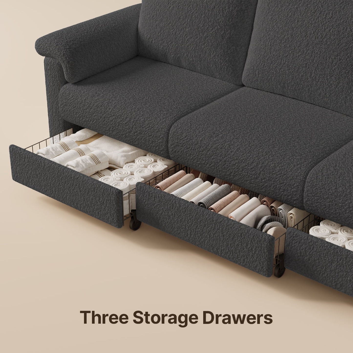 Grey Sofa, Lofka 79in Standard Sofa and Couch with 3 Storage Drawers for Living Room|Apartment