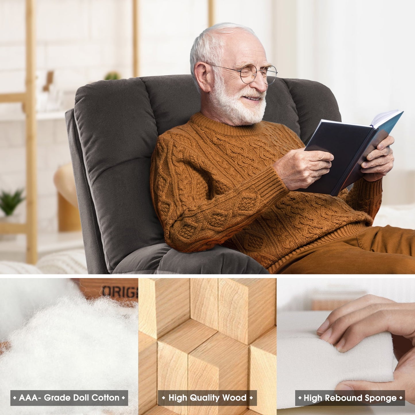 Electric Power Lift Recliner Chair with Heat & Massage, Velvet Fabric Heavy Duty Sofa for Home Living Room & Elderly