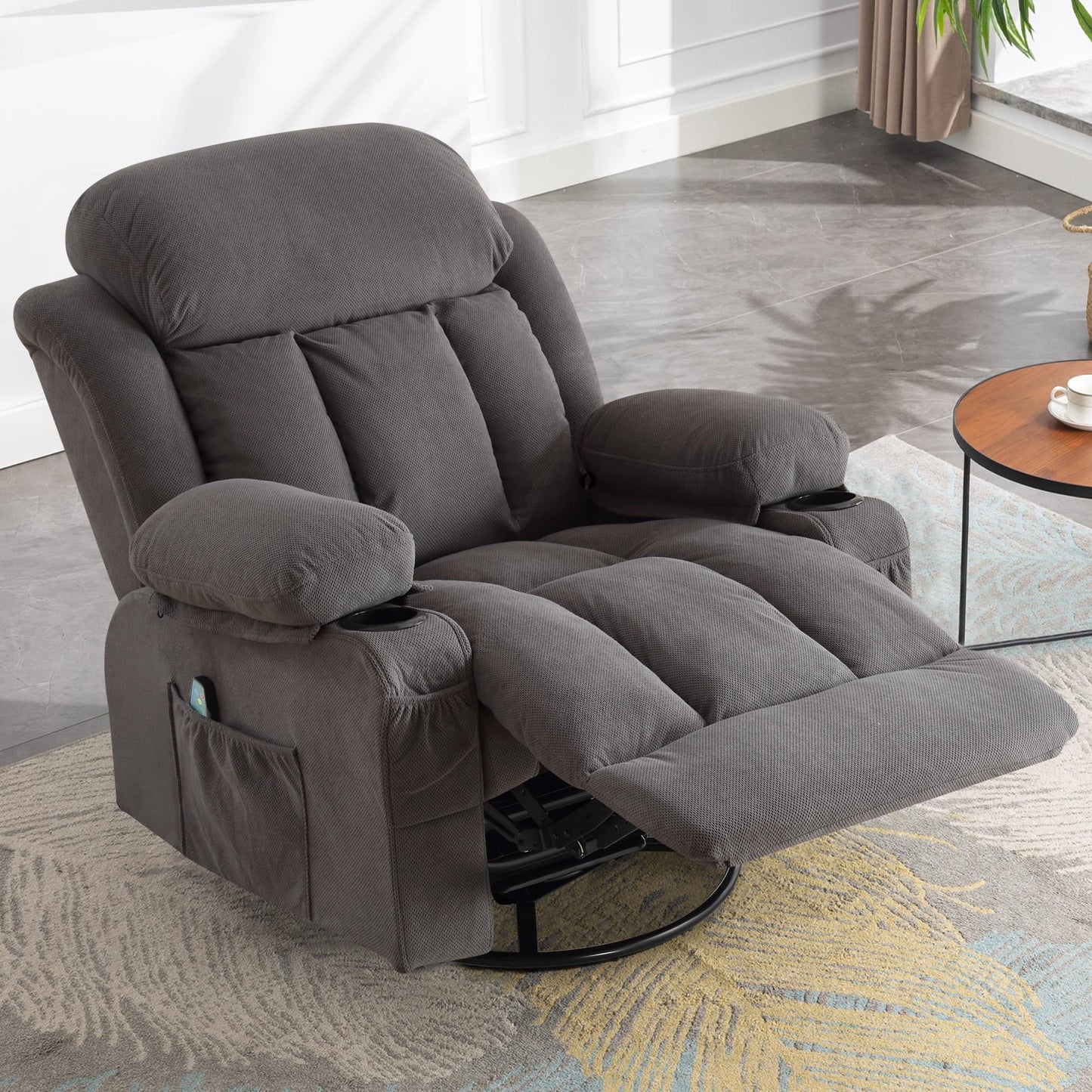 Deluxe Recliner for Elderly, Double Power, USB Charging, Side Pocket, Gray
