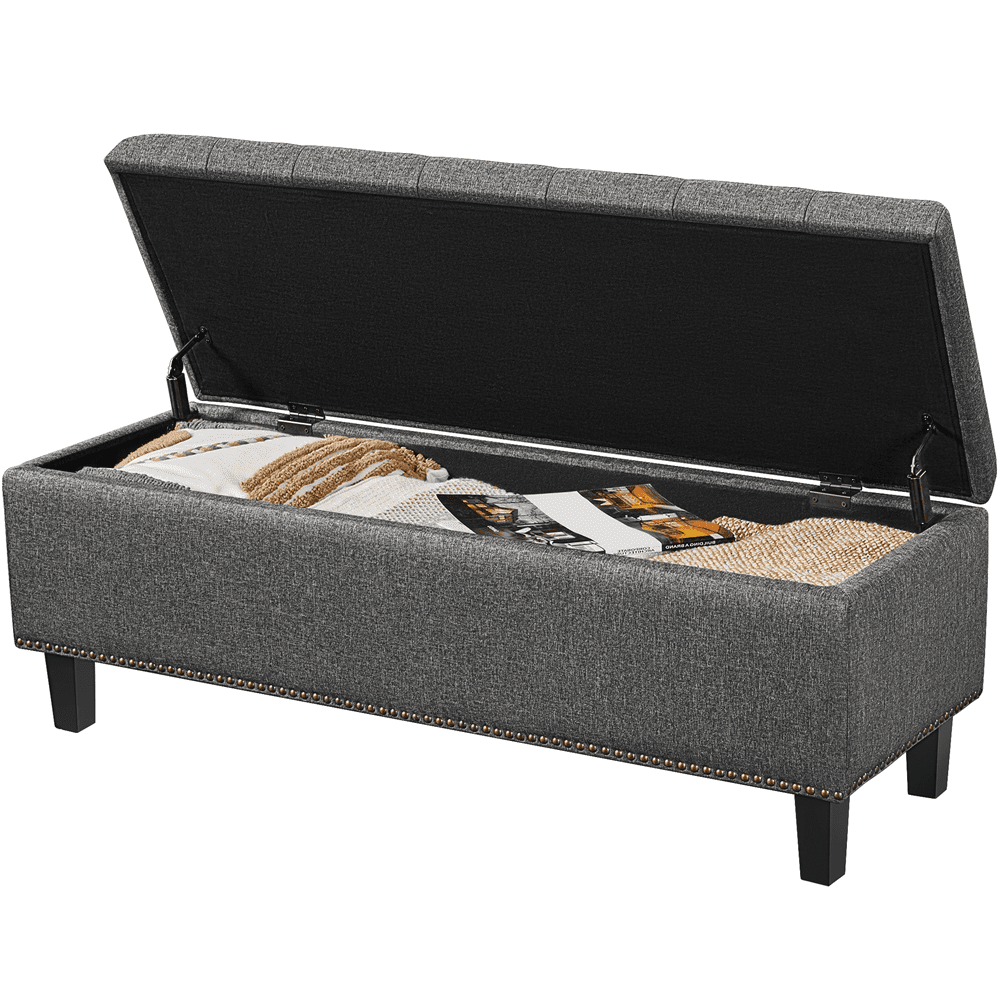 Alden Design 49in Modern Tufted Storage Bench for Entryway Bedroom, Dark Gray