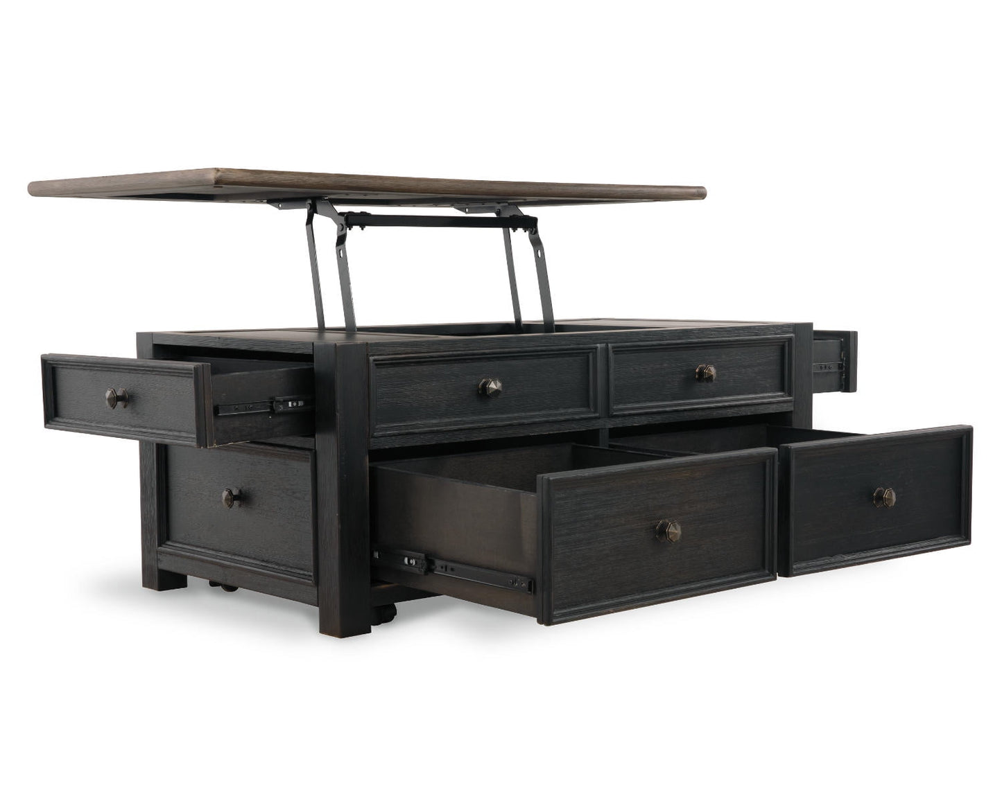 Ashley Furniture Tyler Creek Wood 4 Drawer Lift Top Coffee Table, Grayish Brown/Black