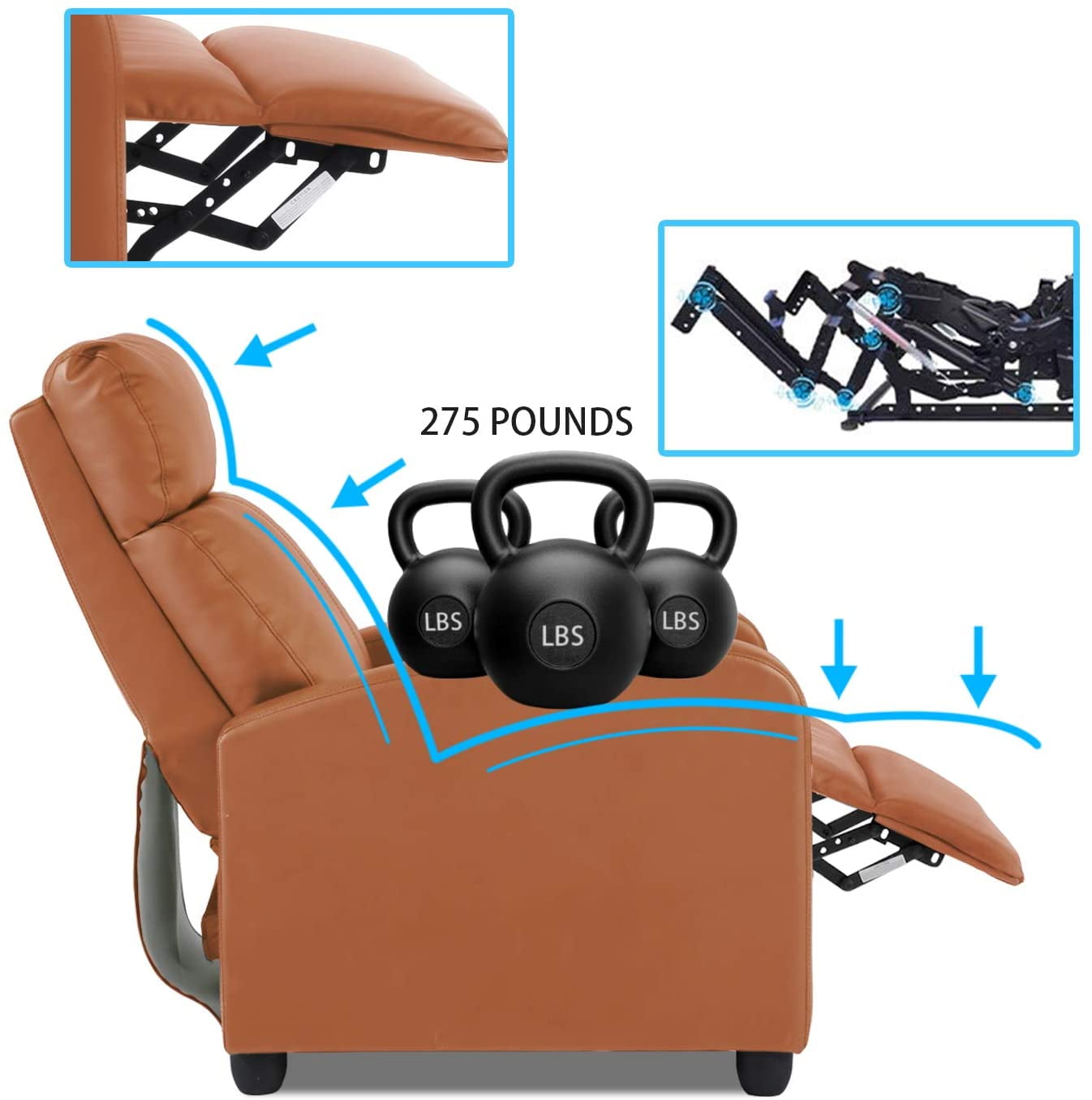 BestOffice Recliner Chair for Living Room Furniture Home Theater Seating Glider Chairs Modern Wingback Single Sofa PU Leather with Footrest (Tan)