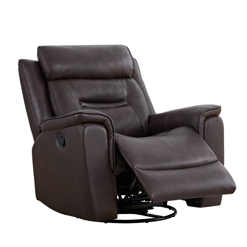 CHITA Recliner Chair for Adults Swivel Rocker Recliner with Adjustable Headrest for Living Room Faux Leather Home Theater Seating,Dark Brown