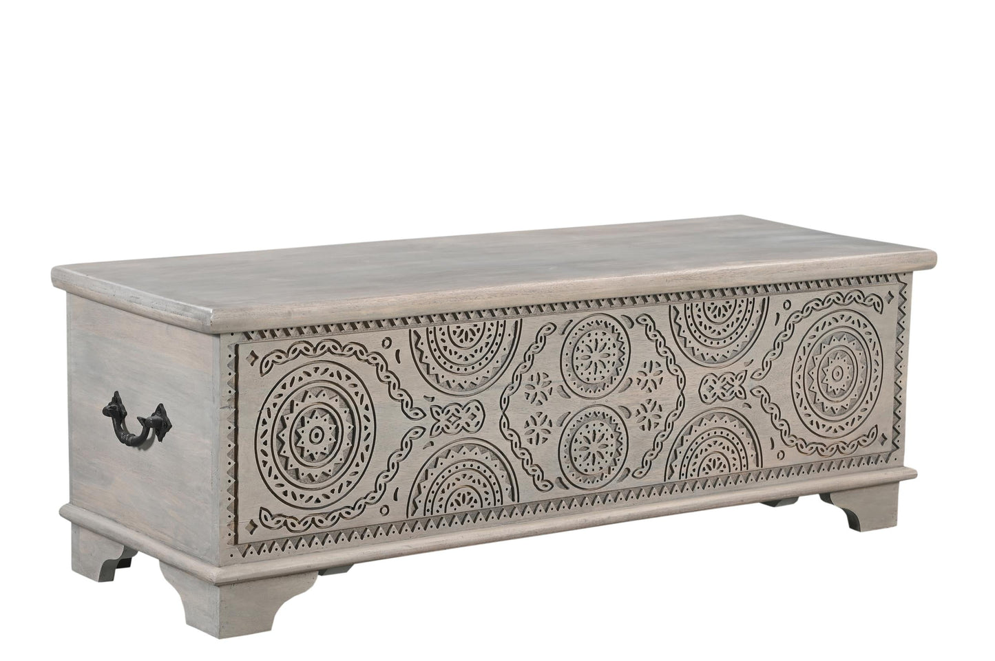 Taran Designs Isabella Carved Solid Wood Storage Ottoman in Gray
