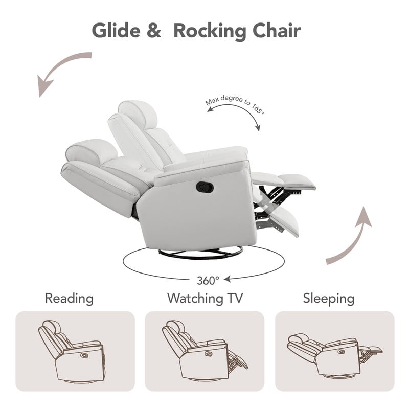 CHITA Recliner Chair for Adults Swivel Rocker Recliner with Adjustable Headrest for Living Room Faux Leather Home Theater Seating,Dark Brown