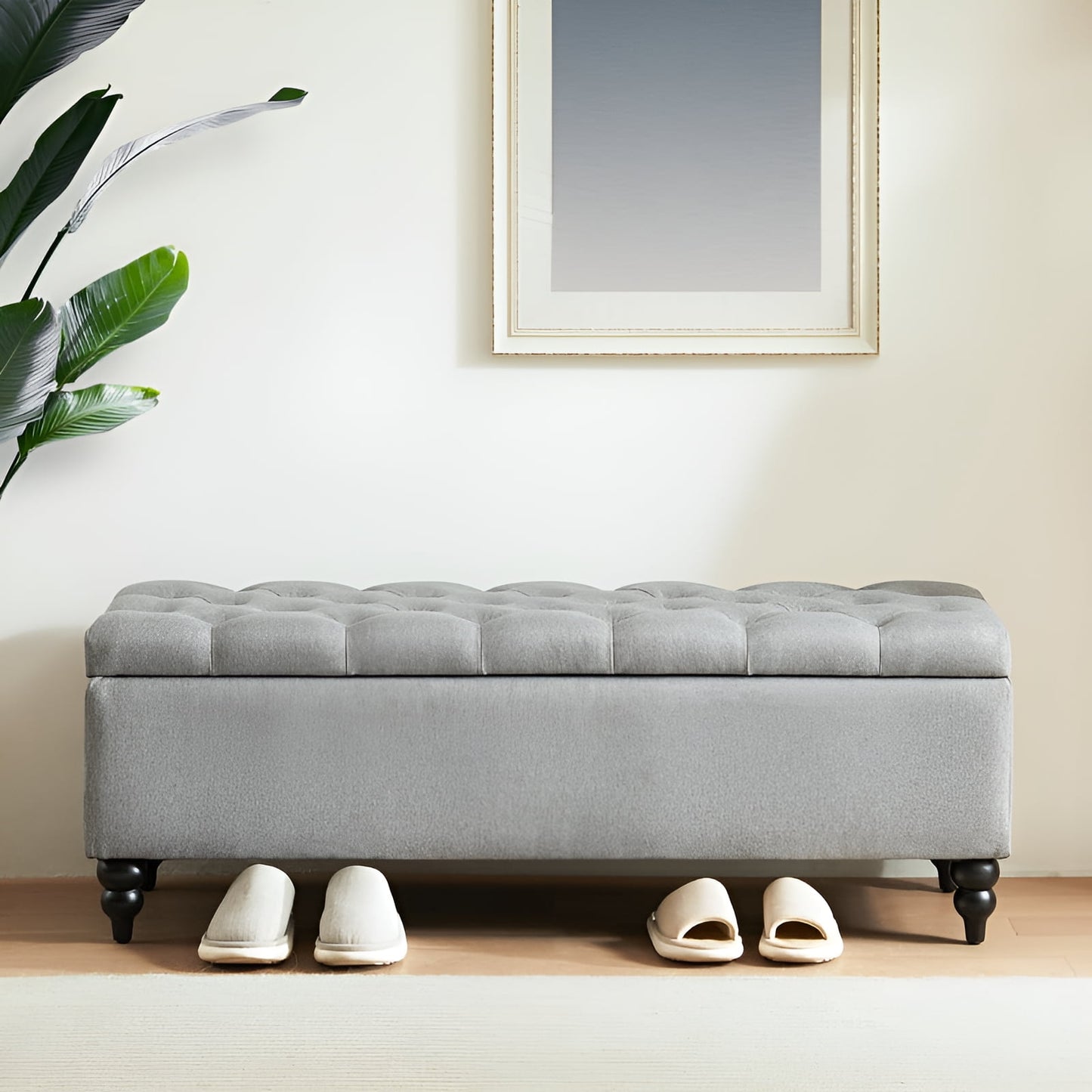 50.2 Inches Grey Upholstered Storage Ottoman Bench with Large Capacity, Perfect for Entryway, Bedroom, Living Room